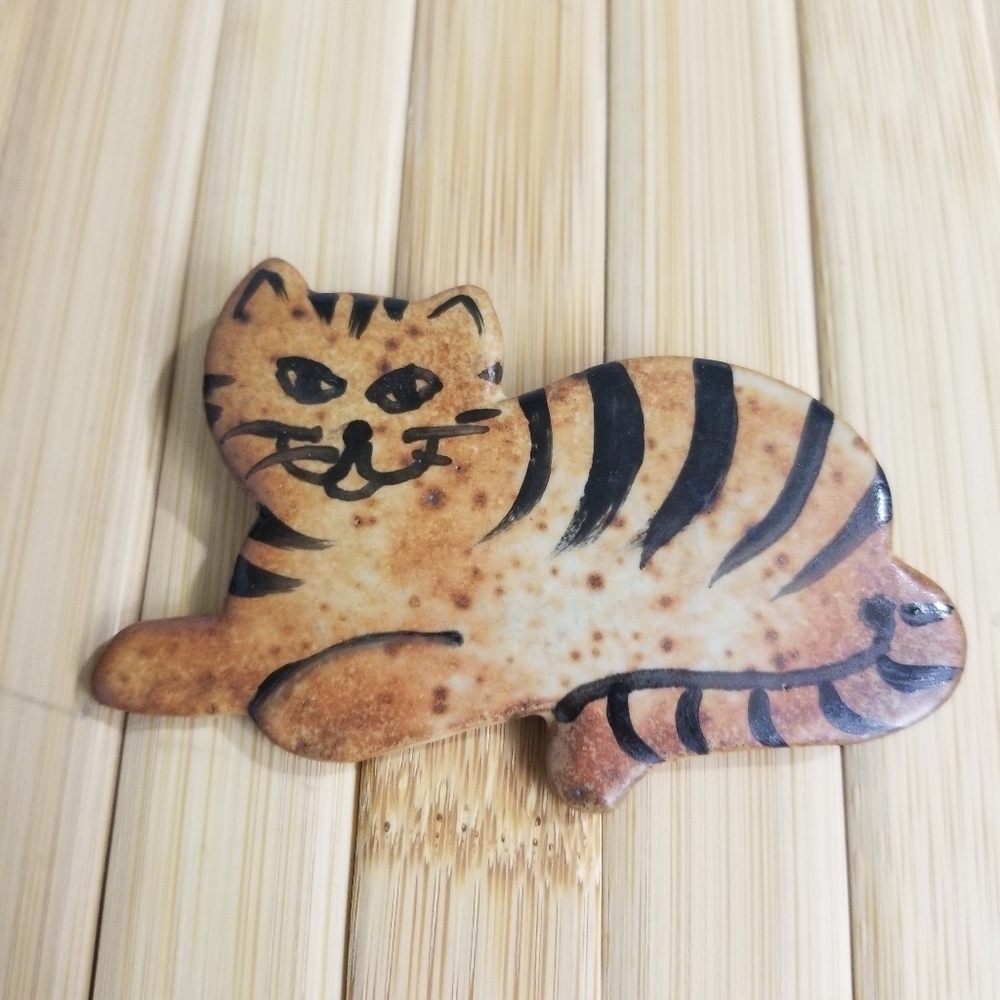 Handmade Clay Tabby Cat Brooch